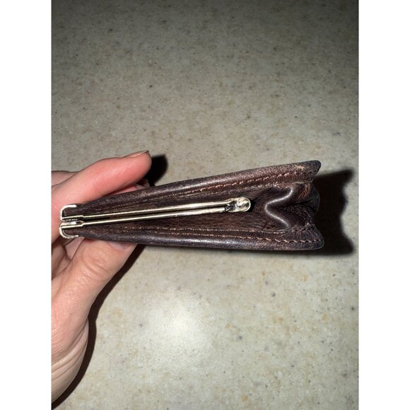 Vintage Fossil Kiss Lock Genuine Brown Leather Card Holder Coin Purse Wallet - Picture 5 of 15